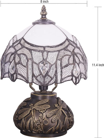 Werfactory® Tiffany Style Night Light with 8" White Stained Glass Shade, 11" Tall